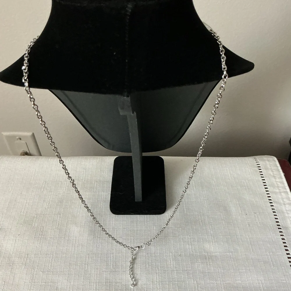 Pink Rhinestone Silver Tone Necklace and Pendant